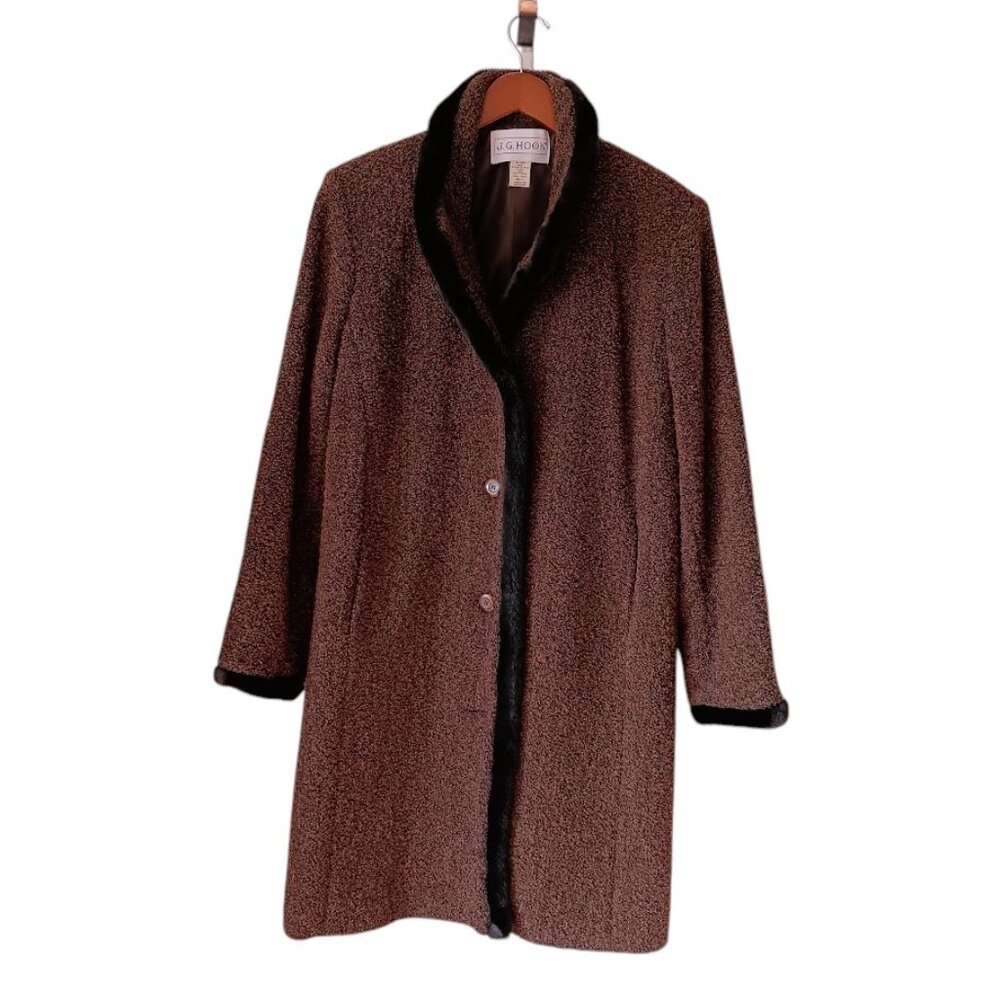 Vintage J.G. Hook Wool Blend Coat Women's Size 14 Brown Classic Tailored Winter
